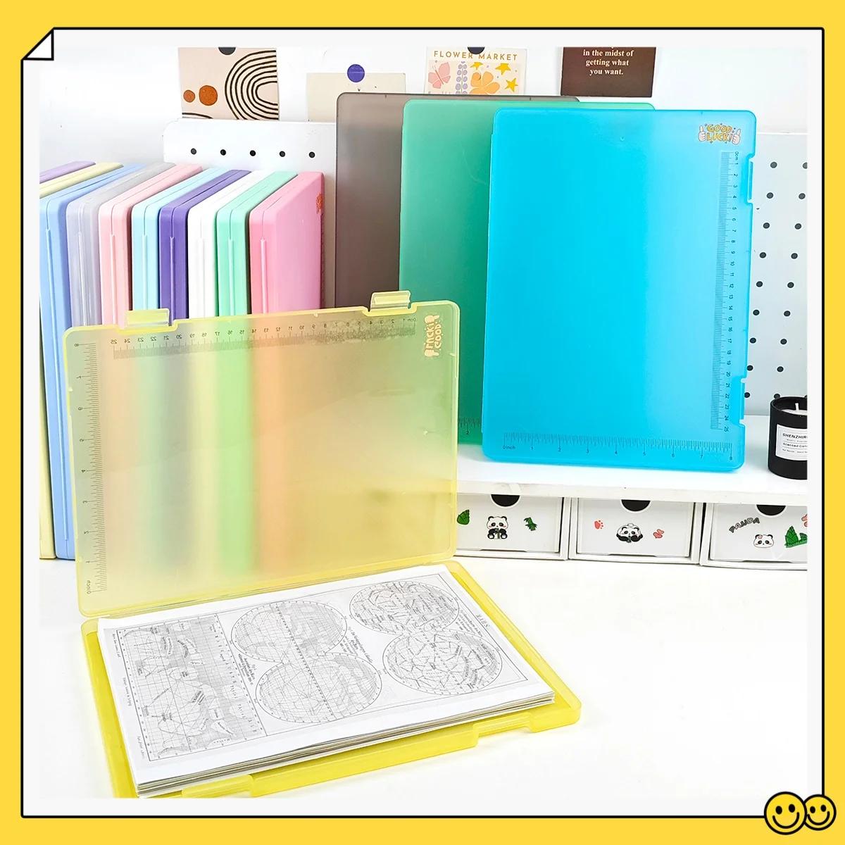 

A4 Stationery Storage Box Four-In-One Folder Ruler Clipboard Study Materials Test Paper Storage Exam Pad