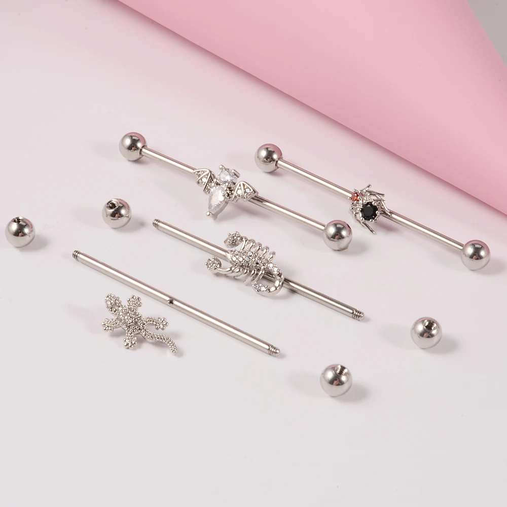 1PC Surgical Steel Zircon Industrial Barbell Cute Animal Long Auricular Bridge Earring Transversal Women Body Piercing Jewelry