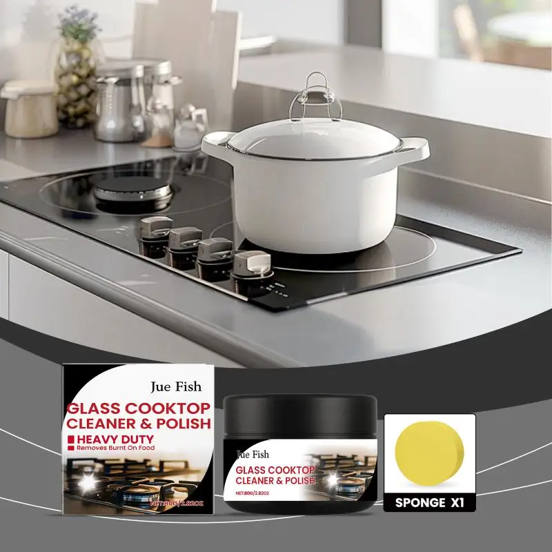 Agente de limpieza y pulido para vitrocerámicas Jue Fish, para eliminar manchas de carbón, incrustaciones y para cocinas de inducción de vidrio templado.