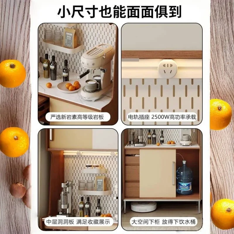 خزانة جانبية لتناول الطعام بتصميم عتيق فاخر وخفيف الوزن، وخزانة شاي مدمجة لتخزين المياه على الحائط