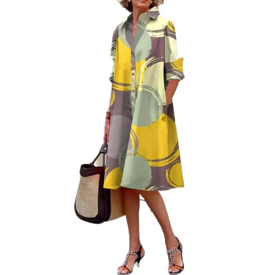 Ele imprimé ket irt Dr femmes a-ligne jupe longue Sve Polyester tissu décontracté vêtements de maison Collection d'hiver