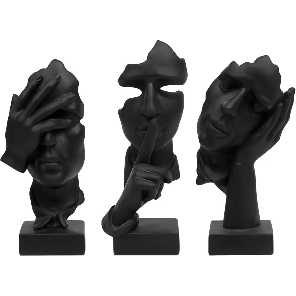 Juego de 3 Estatuas de Pensadores, Figura de Arte Abstracto 'El Silencio es Oro', No Escucha, No Ve, No Habla, Esculturas de Resina Decorativas para el Hogar