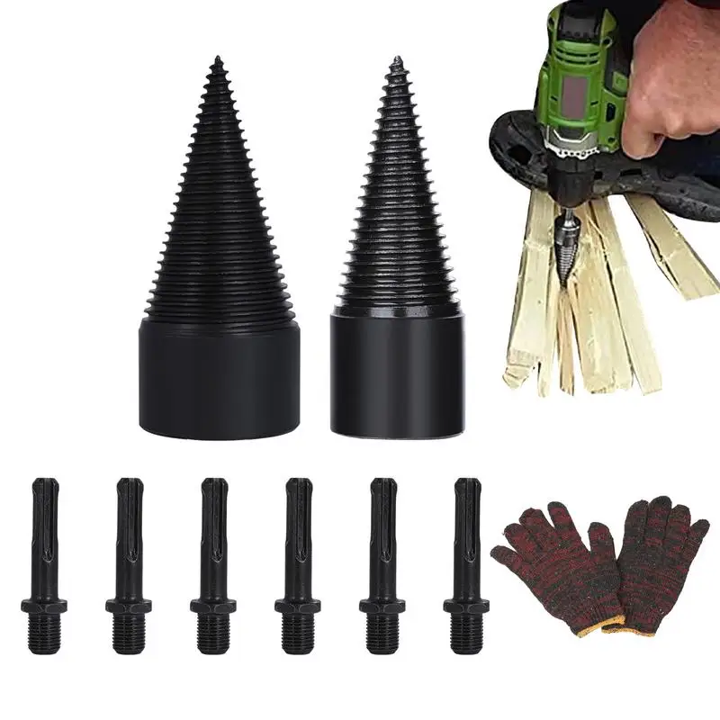 

Cone Screw Wood Splitter Heavy Duty Electric Drills 9pcs Wood Splitting Logs Bits Firewood Log Splitter With Geometric Shapes