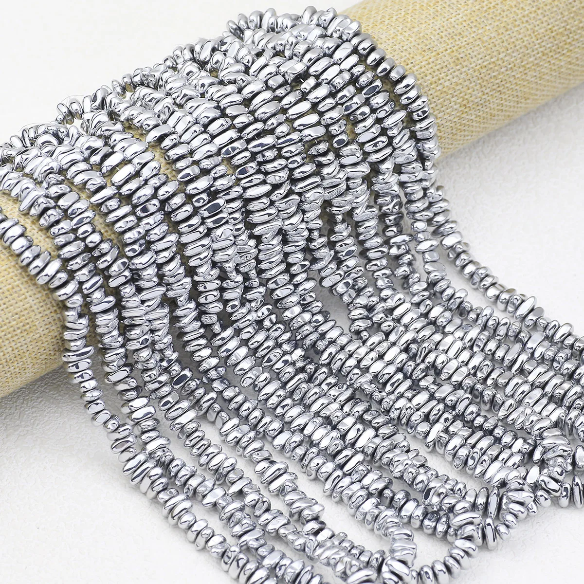 

Natural Hematite Stone Polished Plated Silvery Crushed Spacers 1~5 Strings Loose Beads For Jewelry Making DIY Accessories 10MM