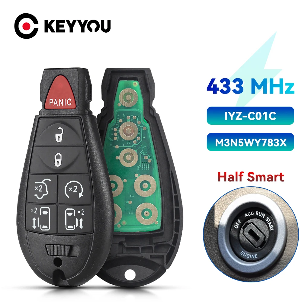 Keyyou Kunci Mobil M3N5WY783X IYZ-C01C 433M Hz Fob 7 6 + 1 Tombol untuk Dodge Caravan Chrysler Town Country Jeep remote Kunci Uncut Blade