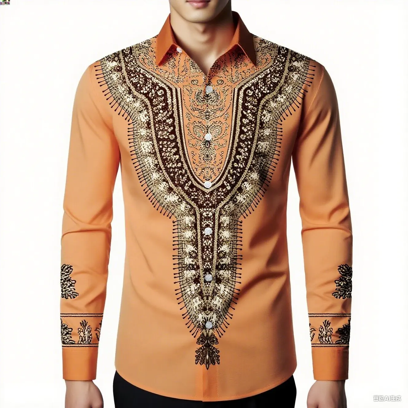 

Men's Retro Ethnic Pattern 3D Printed Shirt High-end Lapel Long Sleeve Casual Business Fashion Party Shirt Outdoor Street Top