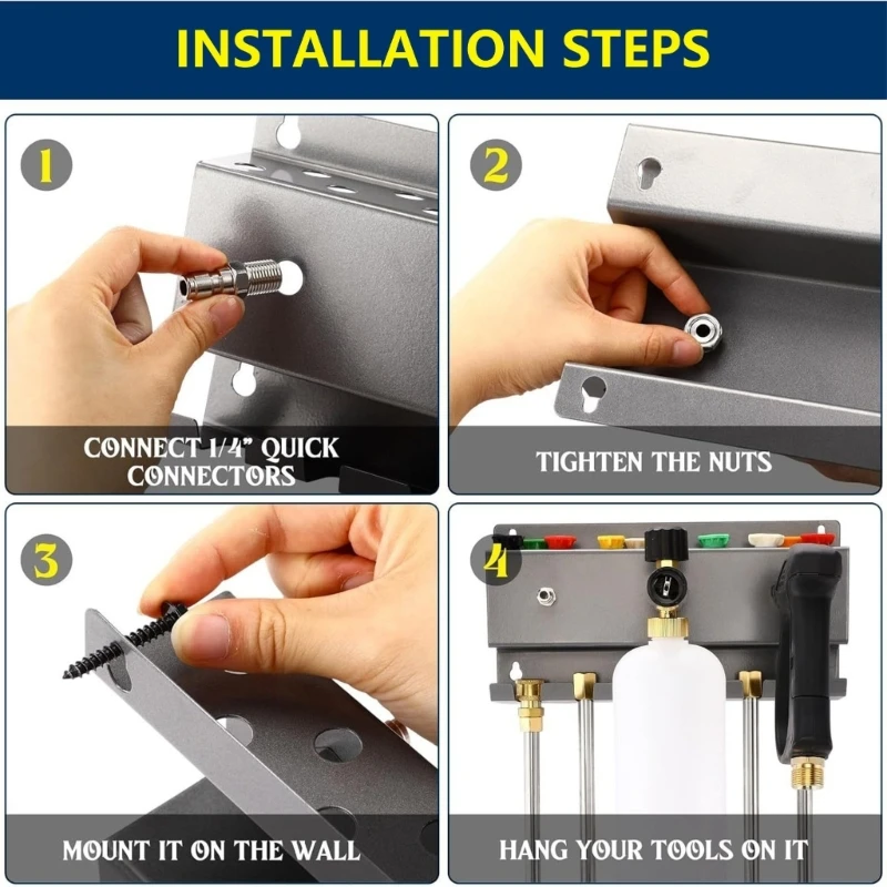  Wall Mounted Pressure Washer Guns and Accessory Holder Stainless Steel Storage Rack for Car Wash Accessories