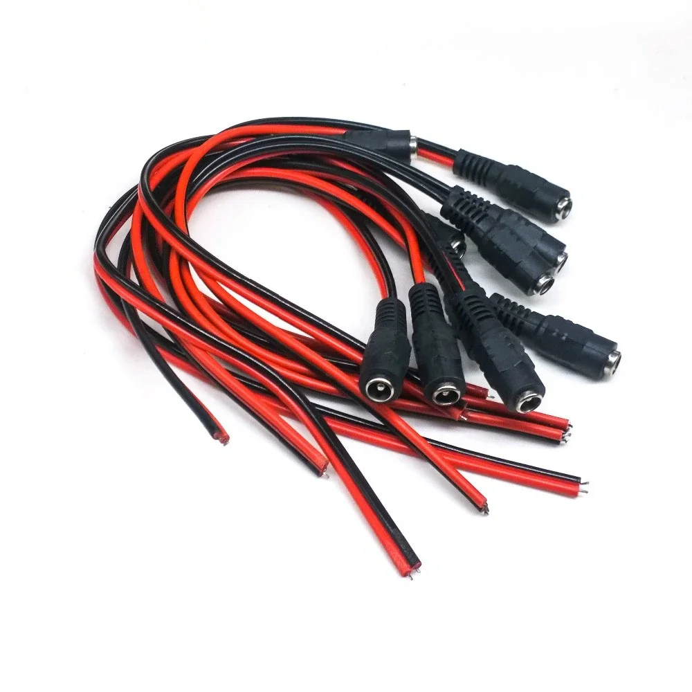 Cable hembra de alimentación CC de 5,5x2,1mm, adaptador de 12V, conector hembra para cámara CCTV, 5,5x2,1