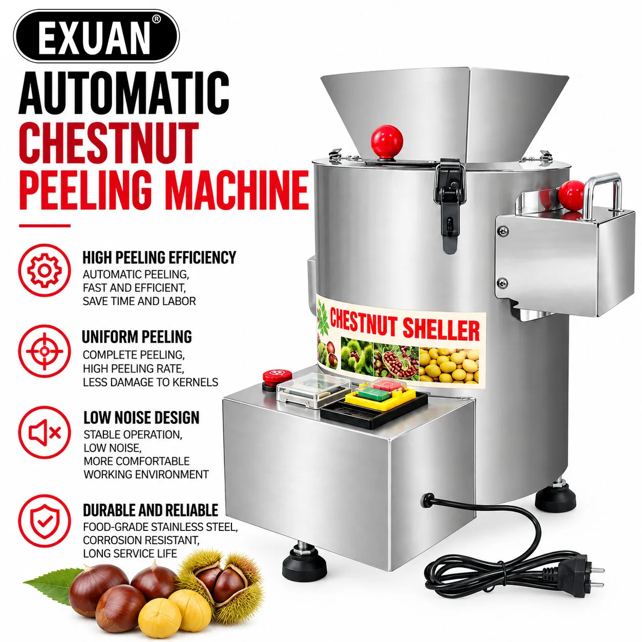 Fully Automatic Chestnut Peeling Machine Commercial Chestnut Huller Castanea Mollissima Kernel Sheller Machine