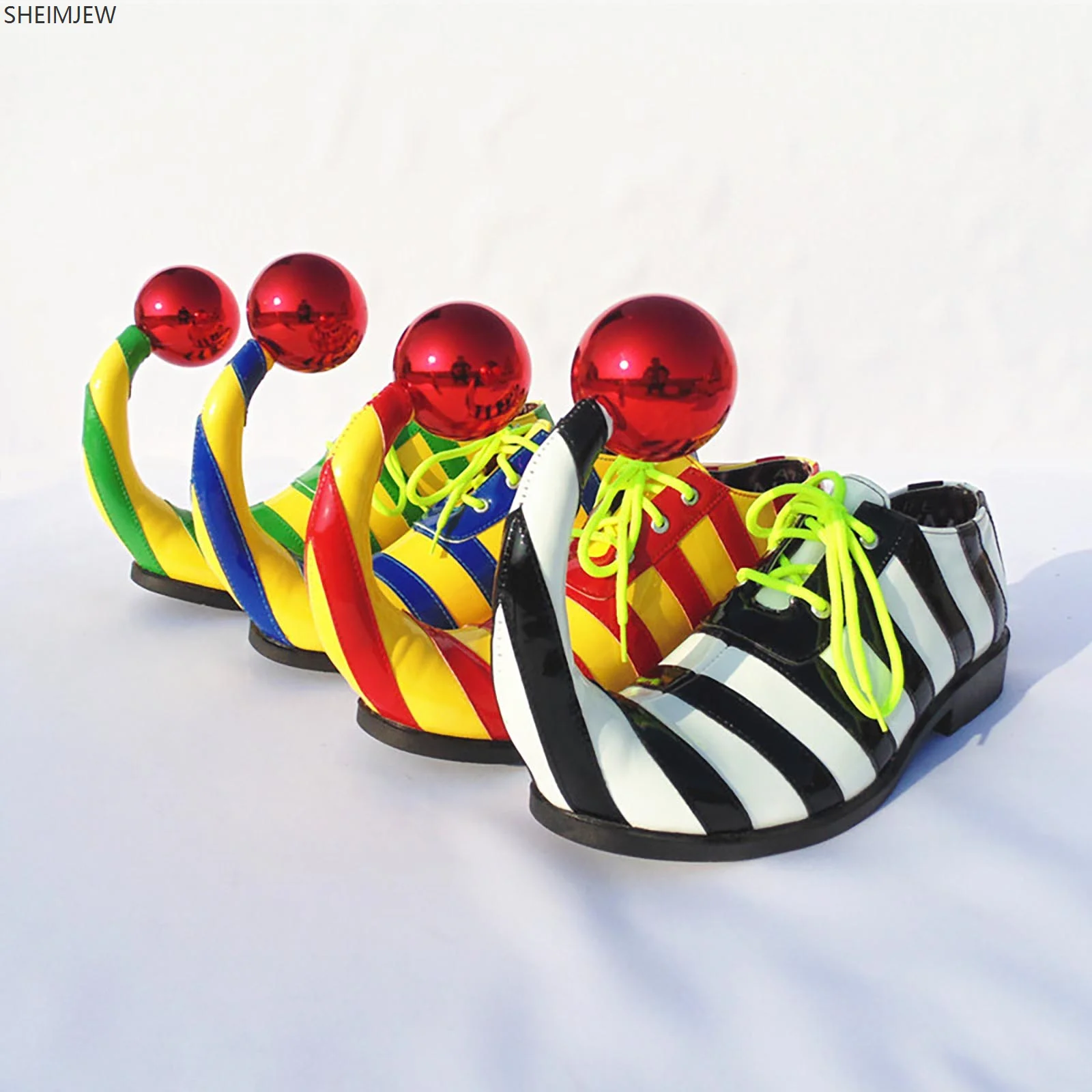 Clown Shoes With Red Balls Halloween Carnival Party Funny Circus Club Adult Magician Role Play Performance Upturned Leather Shoe