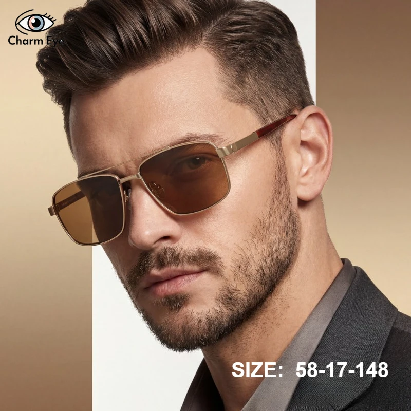 

Retro Double Beam Pure Titanium Sunglasses 2026 Square High-end Outdoor Fishing Anti UV Fashionable Men's Pilot Sun Glasses