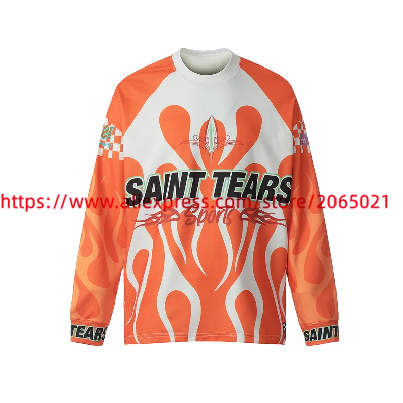 Tie-dyed Saint Tears T-Shirt Top Version Men Women Flame Printing Long Sleeved T Shirt