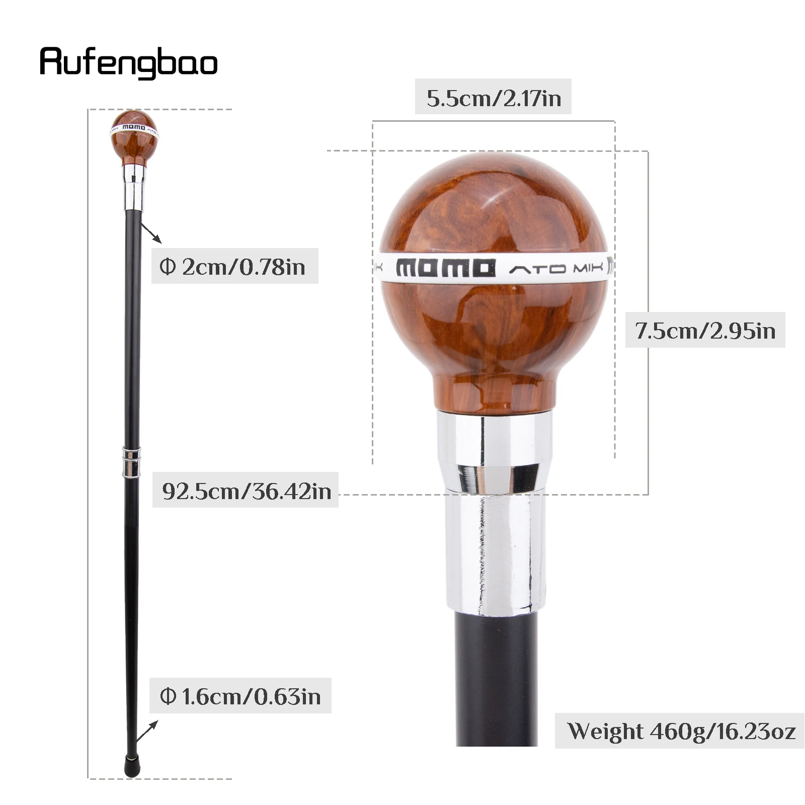 Brown White Ball Silver Walking Cane Fashion Decorative Walking Stick Elegant Cosplay Cane Crosier  Performance Stage Cane 92cm