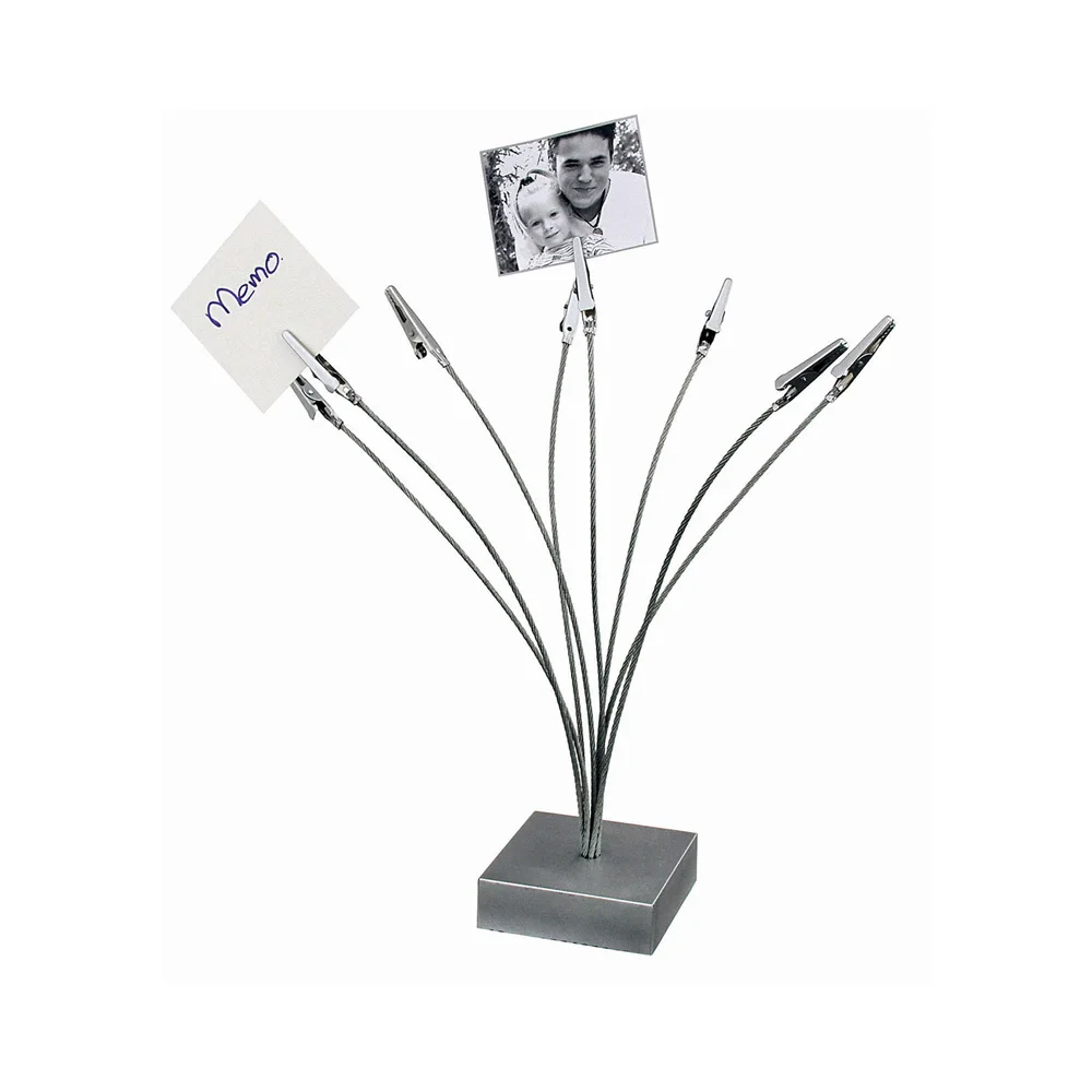เงิน Boxy ฐาน Multi คลิปลวด8สาขา Memo ผู้ถือตารางการ์ด Clamps Office Desk Organizer Exhibition