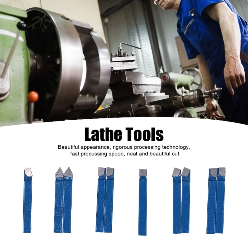 E9 10Pcs Lathe Turning Tools 1/4inch Cemented Carbide High Hardness Accuracy Metal Cutting Tools Set Woodworking Lathe CNC Knife