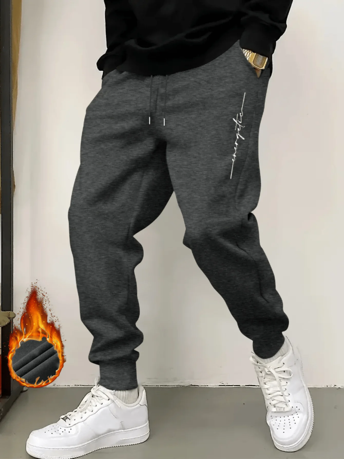 Men's Sweatpants, Retro Trendy Fleece Lined Drawstring Joggers, Autumn Winter Street Casual Sports Trousers S-3XL
