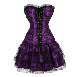 Corset Dress Tutu Skrits Set Overbust With Lace Costume Party Sexy Burlesque Ladies Outfit Plus Size Gothic Halloween