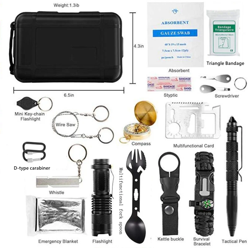 

Emergency Survival Kit Military Outdoor Travel Camping Tools Multifunct Survive Wristband First Aid SOS For Wilderness Adventure