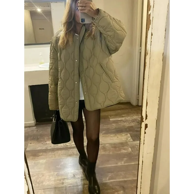 

Streetwear Armygreen Oversized Long Jackets Women Long Sleeve O Neck Single Buttons Autumn Winter Coats Casual Outwears