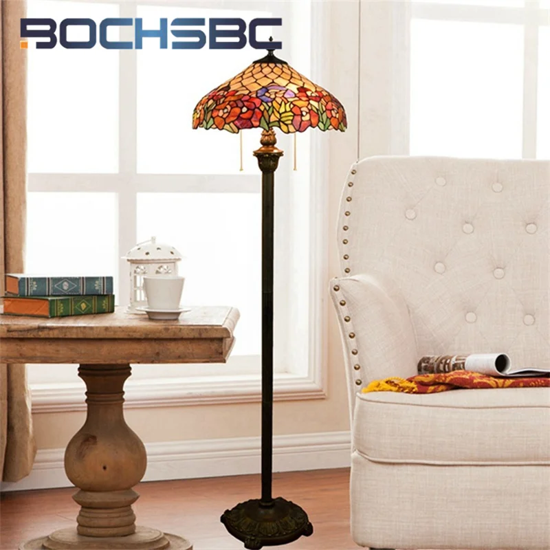 

BOCHSBC Tiffany stained glass Garden style floor lamp Art Deco Living Room Dining Room Bedroom Hotel Rose tripod lamp