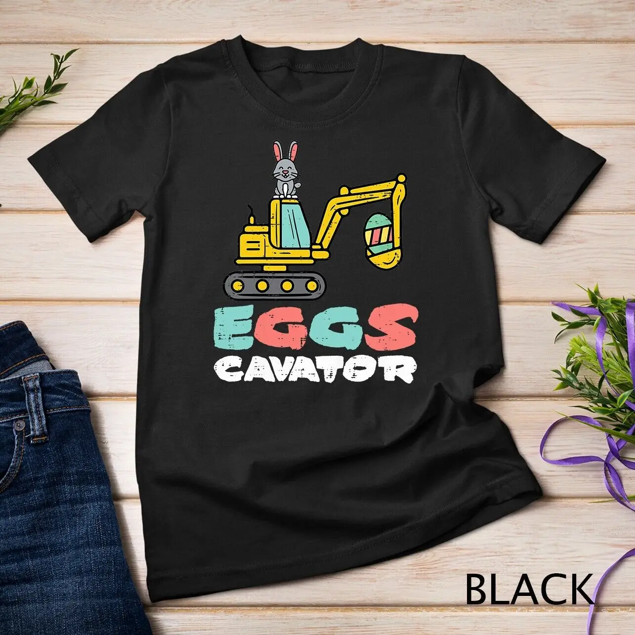 

Kids Eggs Cavator Easter Bunny Excavator Cute Boys Toddler T shirt