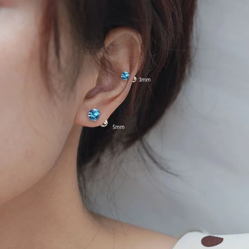 925 Sterling Silver 3/4/5MM Round Zircon Mini Stud Earrings For Women Classic Fine Jewelry Piercing Bone Ear Accessories view 5