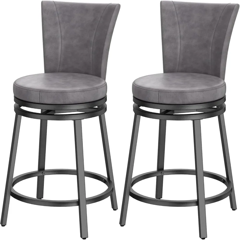 

Bar Stools Set Of 2, Counter Height Swivel Bar Chair With High Backrest, 24" Round Seat Barstools For Kitchen Island, Pub, Metal