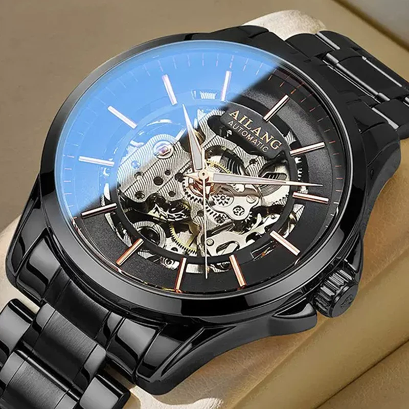 

AILANG 2024 New Fashion Men Luxury Mechanical Watch Stainless Steel Waterproof Sports Watches Skeleton Dial Relogio Masculino