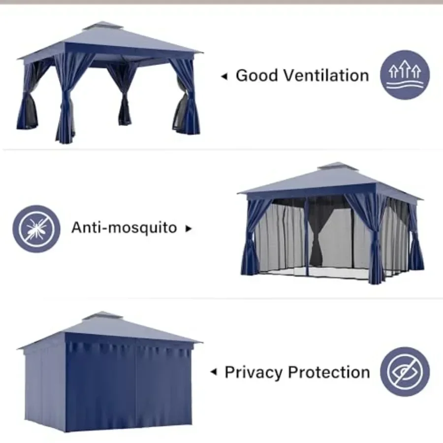Patio Gazebo Outdoor Heavy Duty Party Tent Shelter with Double Roofs Mosquito Nettings and Privacy Sns for Backyard Garden Lawn