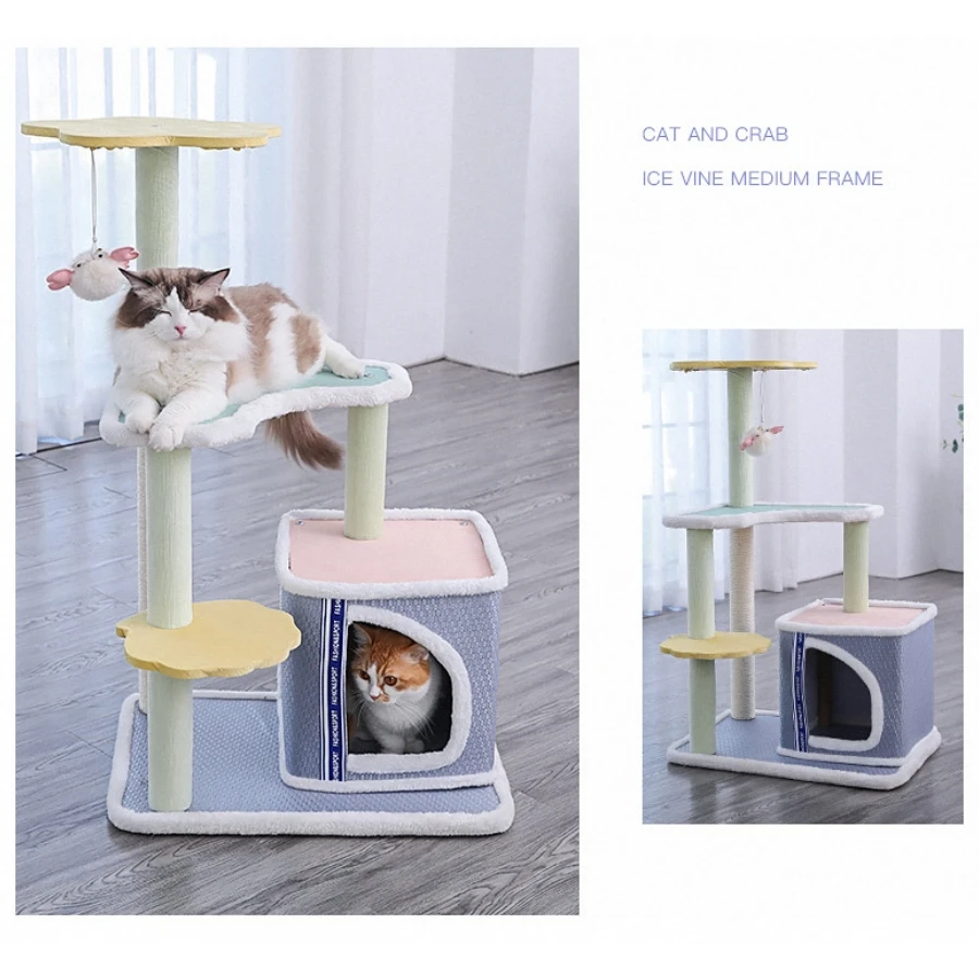 Multilayer Cat Climbing Frame Wooden Pet Cat Tree House Big Space Cats Kitten Condos With Sisal Rope Cat Scrataching Posts Toys