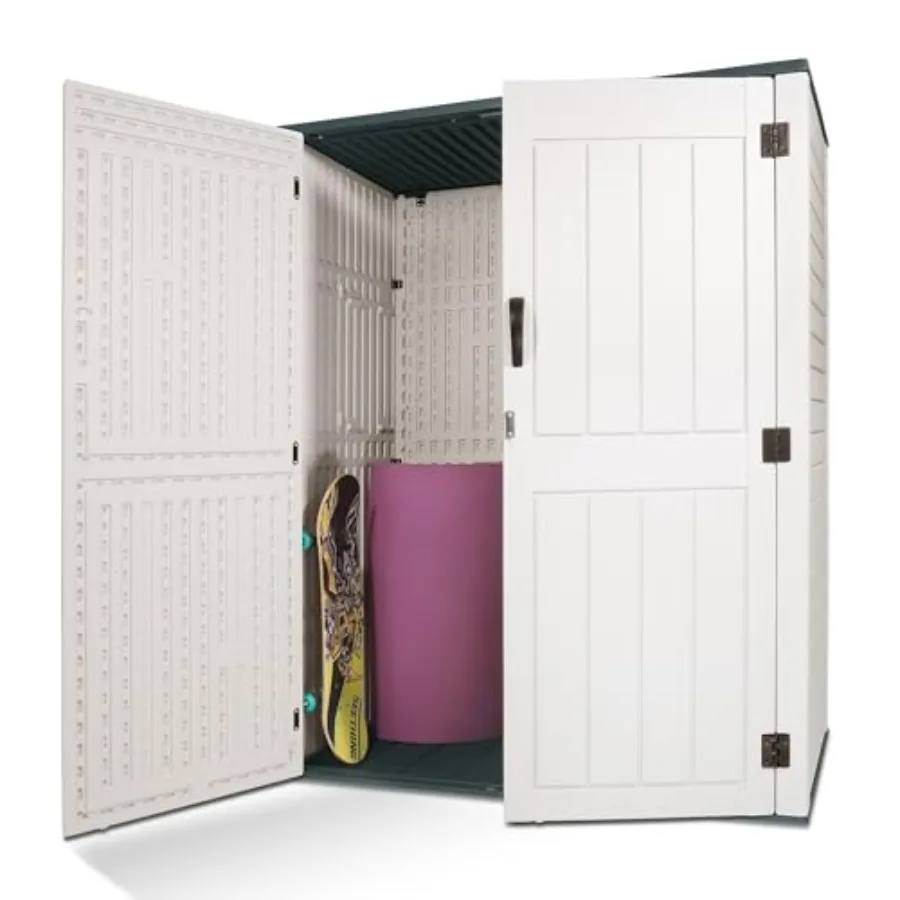Outdoor Storage Cabinet: Resin, Gray, 52 Cu Ft Weatherproof Lockable Vertical Shed for Patio, Garden, Yard Tools and Pool Suppl