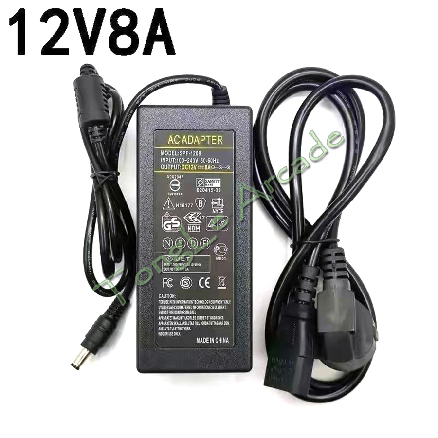 Power Adapter Transformer for Pandora's Box Arcade Game Console, Jamma Converter, 100-220V AC to 12V DC, 8A, US, UK, EU Plug