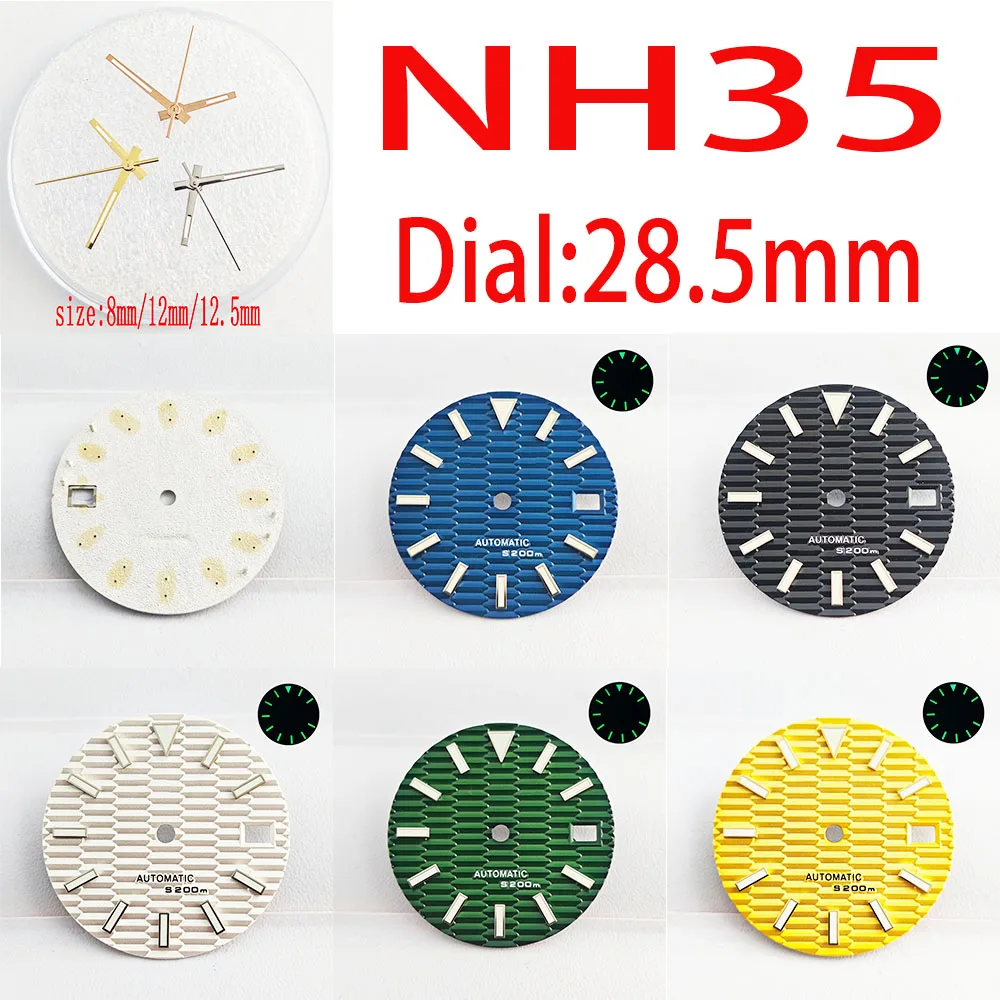 Esfera de reloj NH35, esfera verde que brilla en la oscuridad, 28,5mm, movimiento automático, 36mm, 39mm, accesorios para relojes