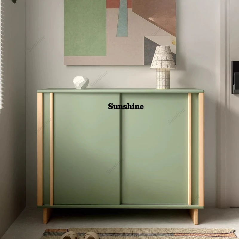 

Sliding door shoe cabinet Home entrance Solid wood shoe cabinet Outside the door Corridor entrance cabinet