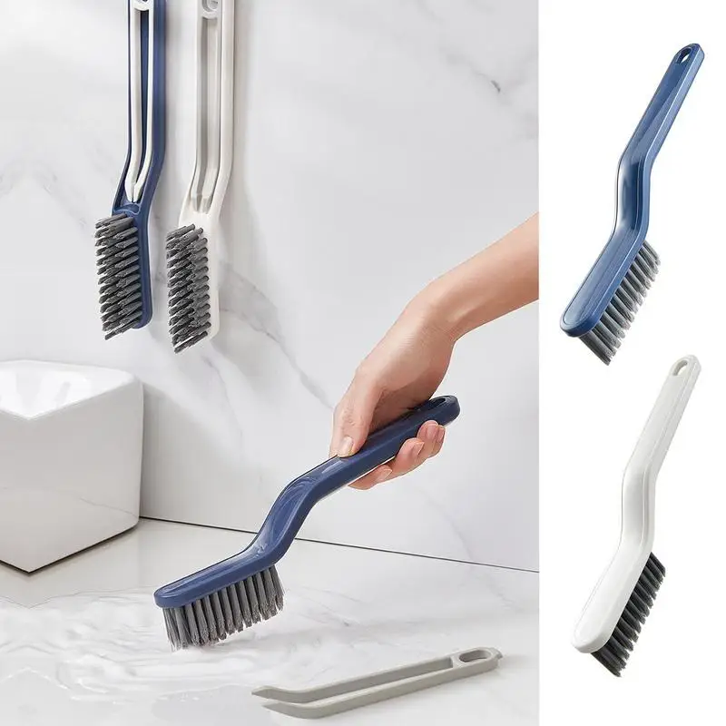 Hard Crevice Cleaning Brush Multifunctional Hard Bristled Cleaning Brush Tool Built-In Dirt Clip Curved Handle Home supplies