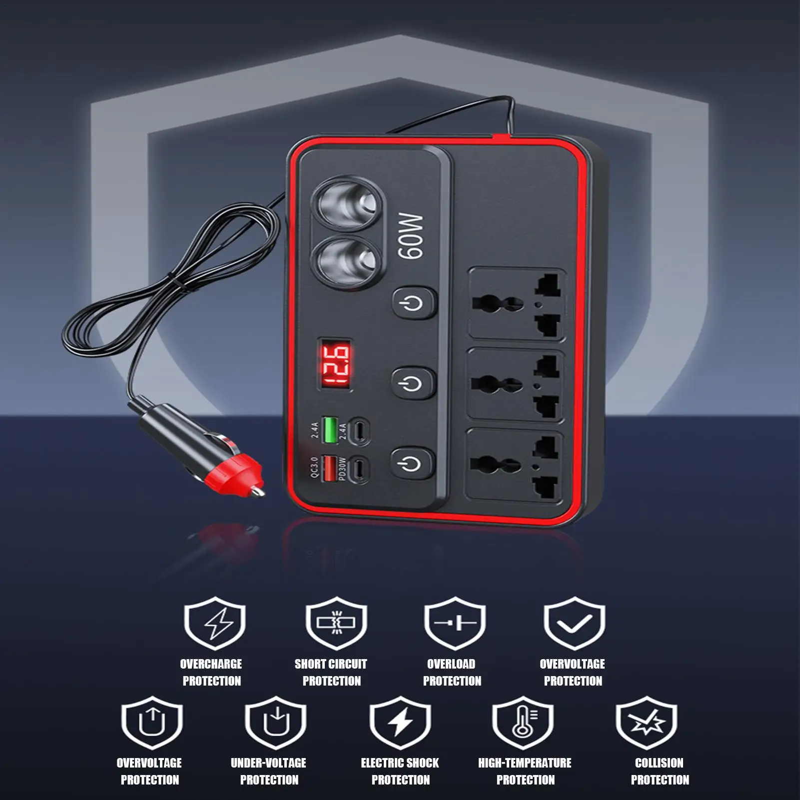 

Автомобильный инвертор с USB-портами, портативный адаптер, преобразователь напряжения для автомобиля, седана, пикапа