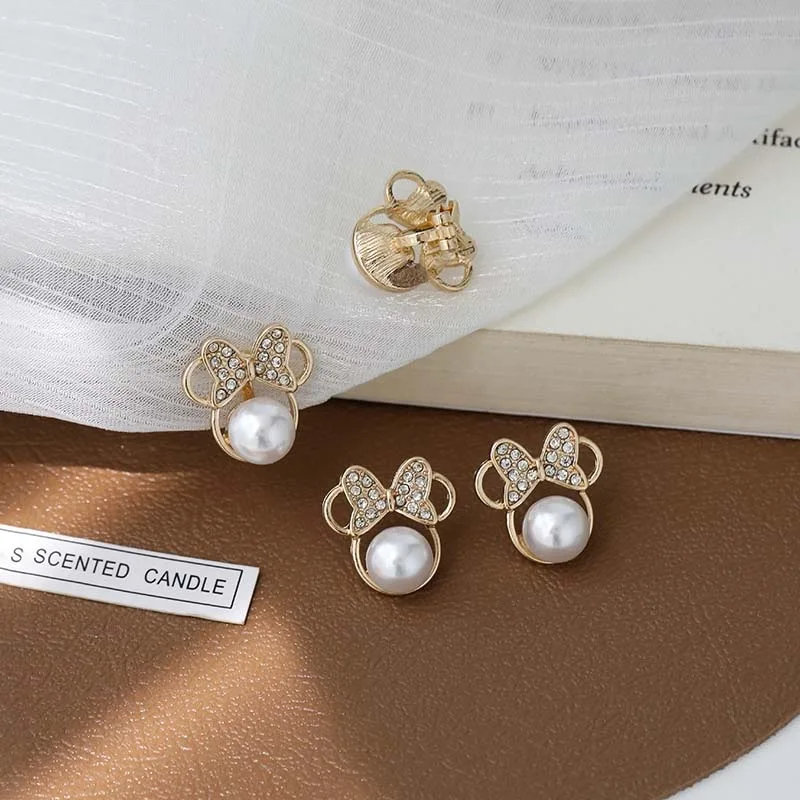 Disney Kawaii Pearl Stud Earrings Mickey Mouse Minnie Anime S925 Sterling Silver Needle Fashion Trend for Girl Birthday Gifts