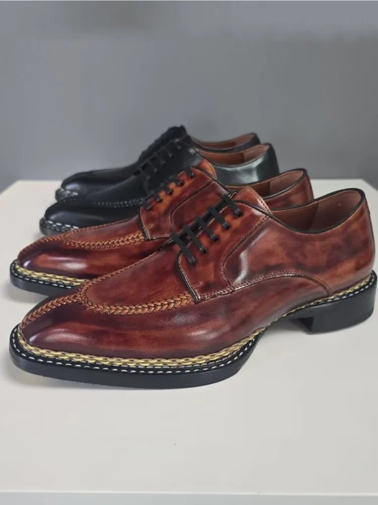 Handmade Design Genuine Leather Dress Shoes Office Men Lace Up Business Casual High Quality Horsehide Vintage Oxford Shoes Male