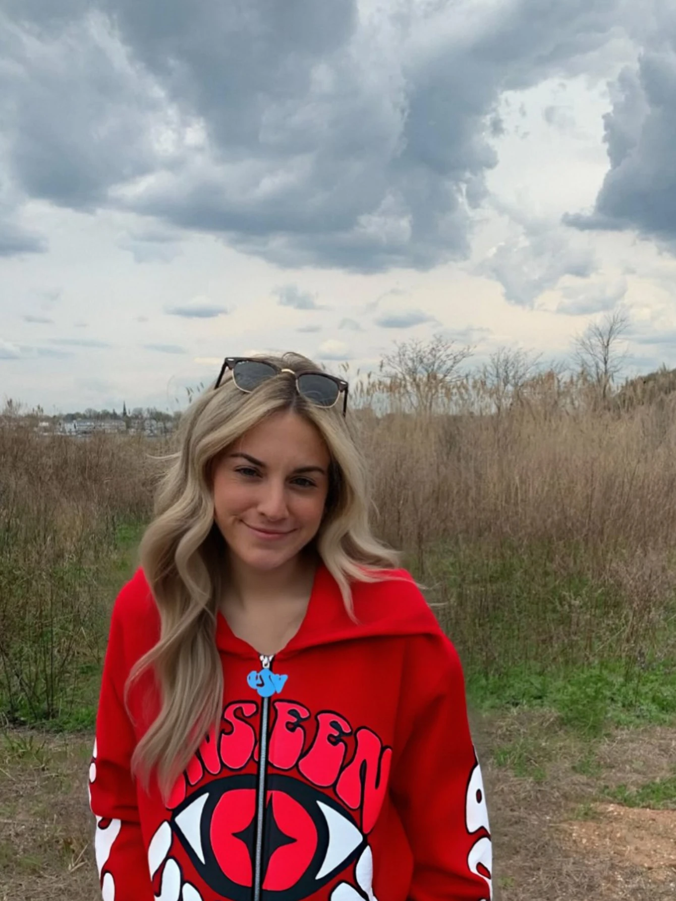 UNSEEN VISION Y2K Rote Herbstjacke für Herren – Augenmuster, Kapuzenpullover mit Reißverschluss, Herbst/Winter, modische Halloween-Jacke, Unisex