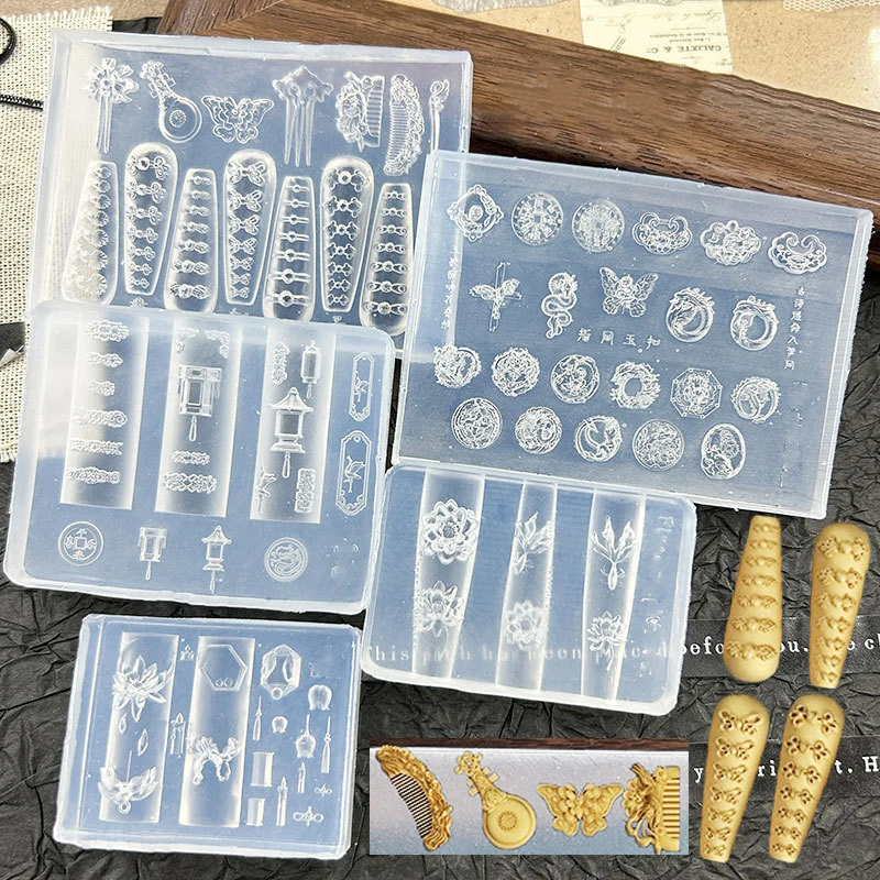 3D Silikon Nail Art Form Lotus Laterne Goldfisch Design Schnalle Carving Schablone DIY Maniküre Dekor Vorlage für kreative Platten