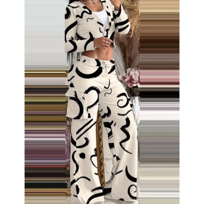 Women's Tight Solid Color Two Piece Sets Open Tops Wide-leg Long Pants Leace-up Pocket Ladies Sets 2025 Spring Summer Sportswear