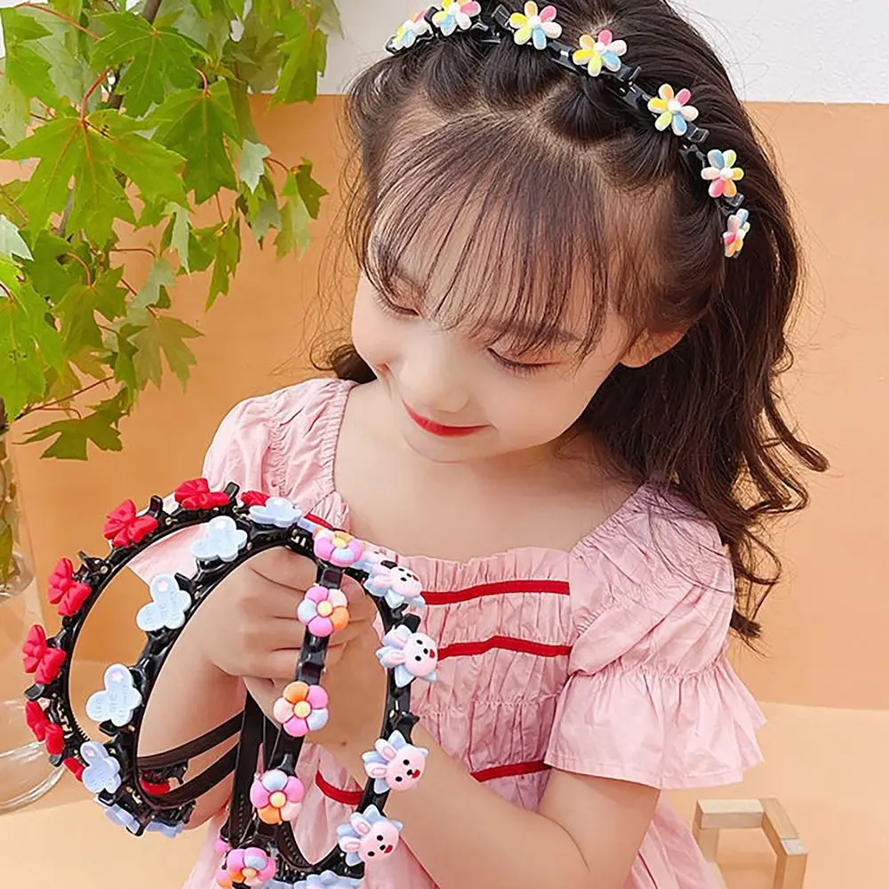 Convenient Hair Accessories Braided Headband Flowers Rabbit with Clip Twist Hair Clips Headwear Hair Hoop Women Girl