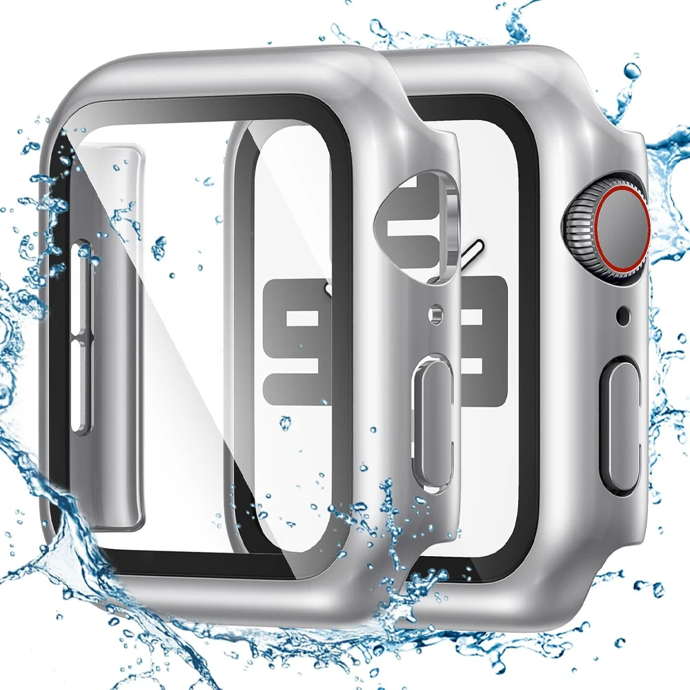 Glass+cover For Apple Watch Case 45mm 44mm 40mm 41mm 42mm 38mm Accessories Plated Screen Protector iWatch series 9 8 6 5 3 se 7