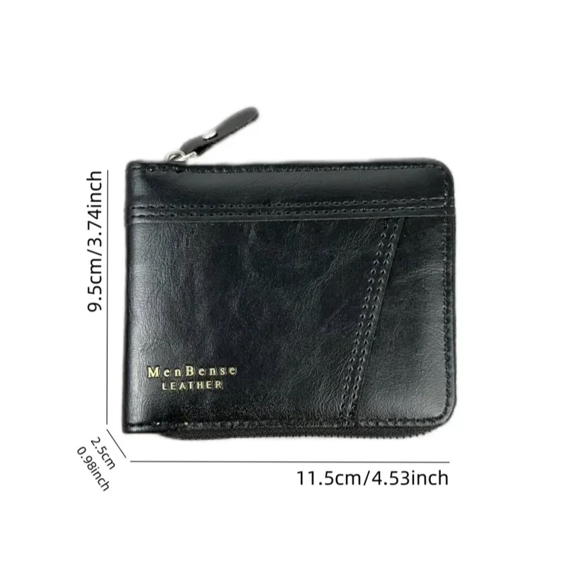New Men's Classic Spliced Wallet - Synthetic Leather Zipper Short Wallet, Large Capacity Multi-Card Bag (Zero Wallet Design)