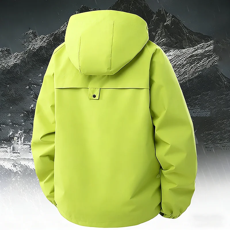 Men's Hooded Windbreaker Jacket Outdoor Softshell Zip Up Drawstring Windproof Waterproof Mountain Skiing Hiking Camping Jacket