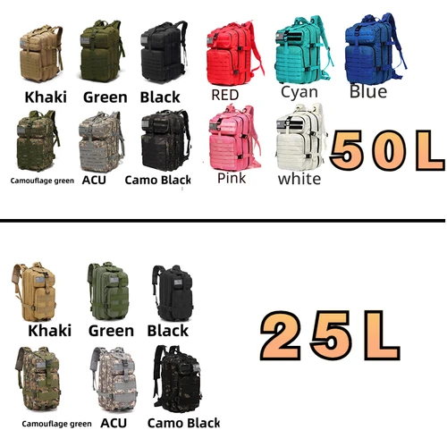 Imagen 2 del producto 25L/50L Nylon resistente impermeable deportes tácticos Trekking pesca caza Camping senderismo bolsa mochila mochilas al aire libre