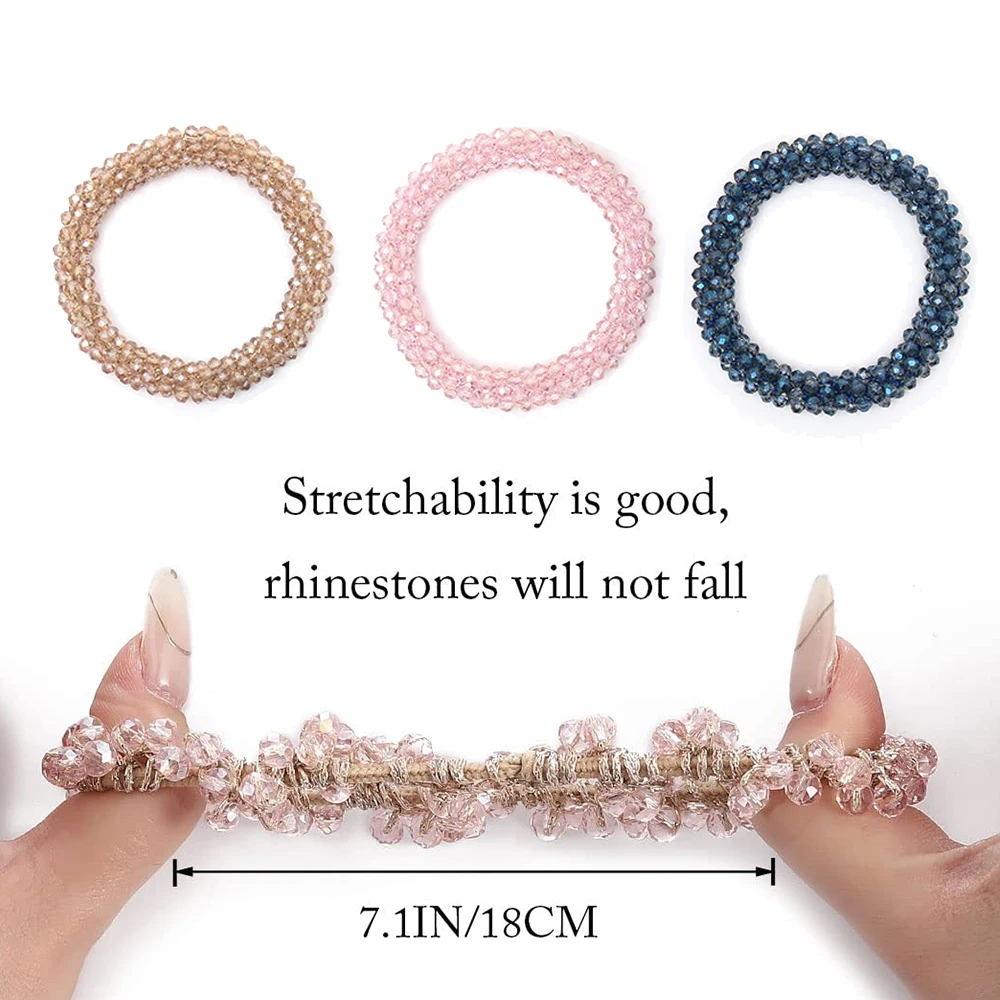 Women Crystal Elastic Hair Tie Hair Bead Ponytail Holder Hair Rope Handmade Rhinestone Hair Accessories