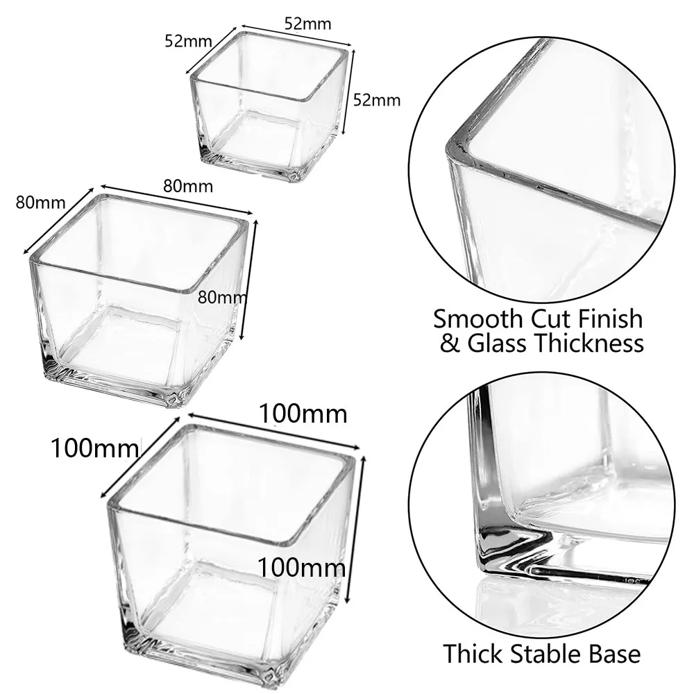 Square Glass Vases Clear Flower Vase Plant Terrarium Candle Holder for Wedding Centerpiece Home Décor, Parties and Events 1PC