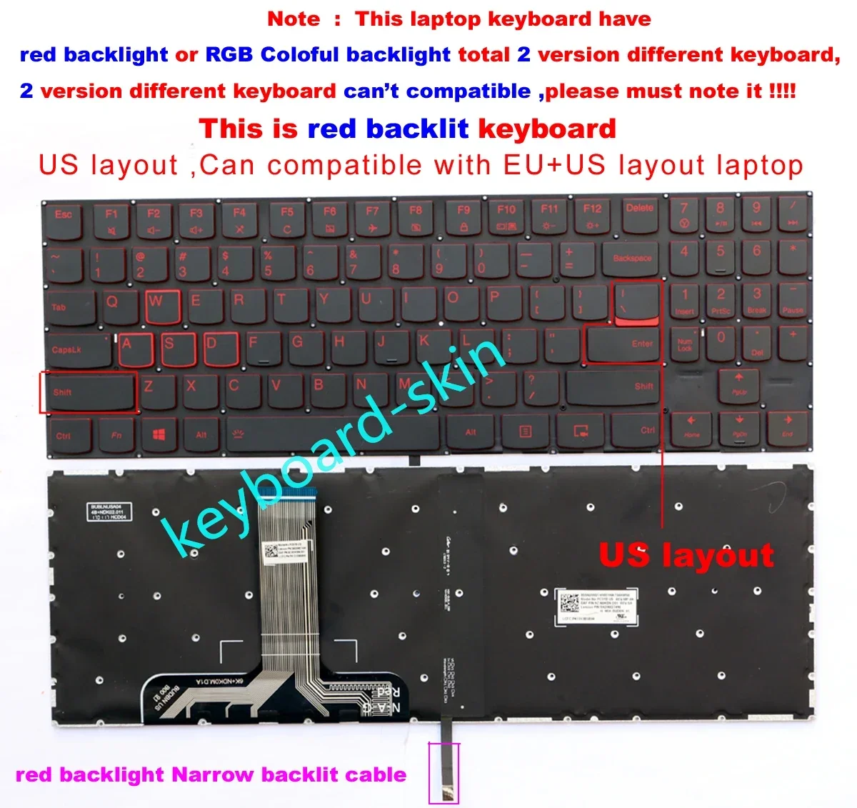 red US backlit Keyboard no-frame for Lenovo Y520 Y720 R720 Y520-15IKB Y720-15IKB R720-15IKB 9Z.NDKBN.D01 V160420FS1-US PC5YB-US