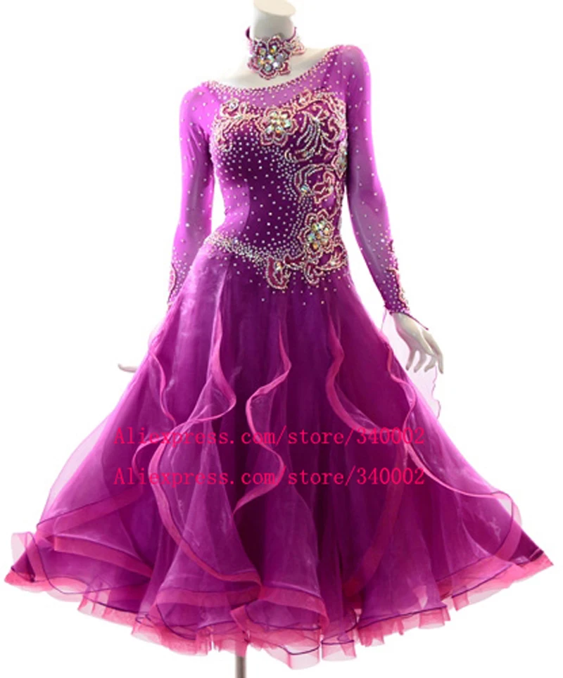 

Ballroom Competition Dance Dress Women High Quality Custom Made Elegant Purple Standard Ballroom Waltz Dance Dresses